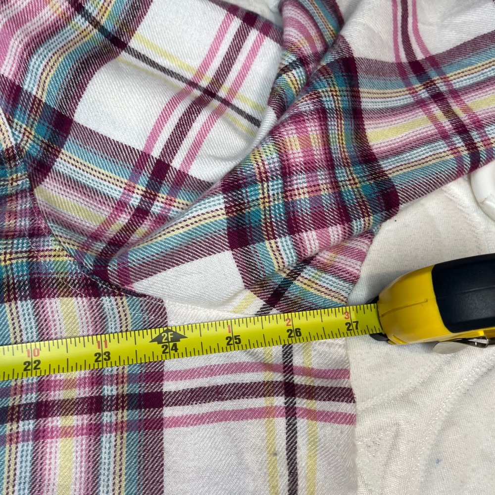 Maurices Womens 2X Soft Plaid Button Down Pink Teal Rayon Blend Long Sleeve - Picture 7 of 9